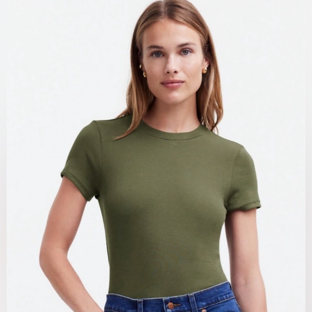 🎁Like New Madewell Green Ribbed Crew S/S Top #NS522 -Small (2-4)